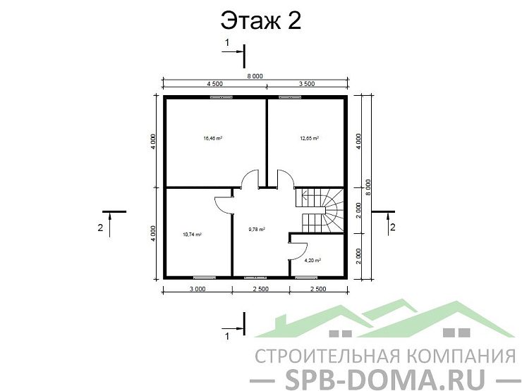 Проект дома из профилированного бруса 8,0 х 8,0 м «Копорье»