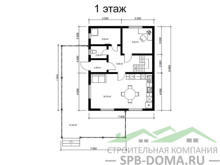 Проект дома из профилированного бруса 7,0 х 9,0 м «Рощино»