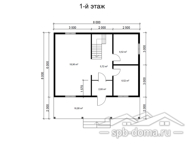 Проект дома из профилированного бруса 8,0 х 8,0 м «Волхов»