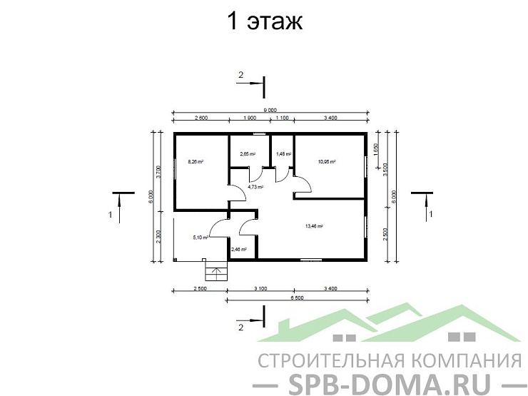 Проект дома из профилированного бруса 6,0 х 9,0 м «Выборг»