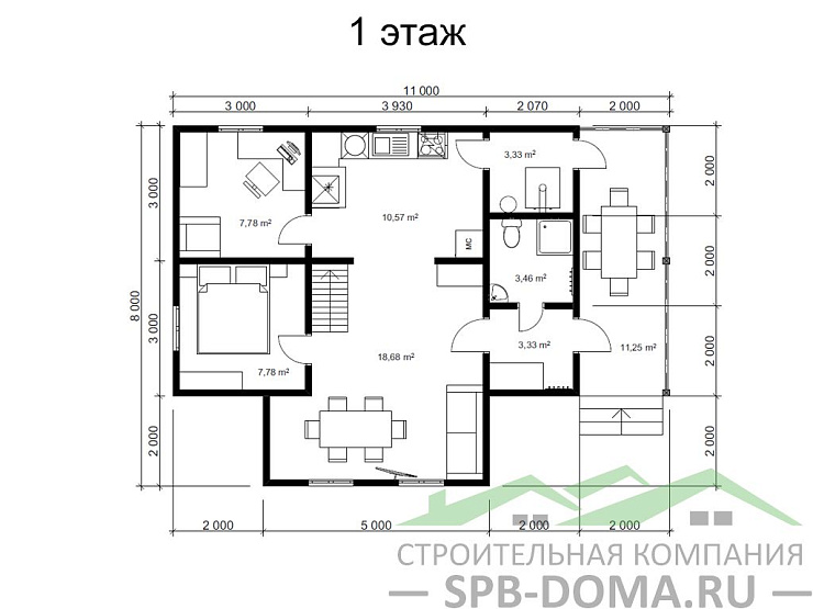 Каркасный дом 8х11 м «Кипень»