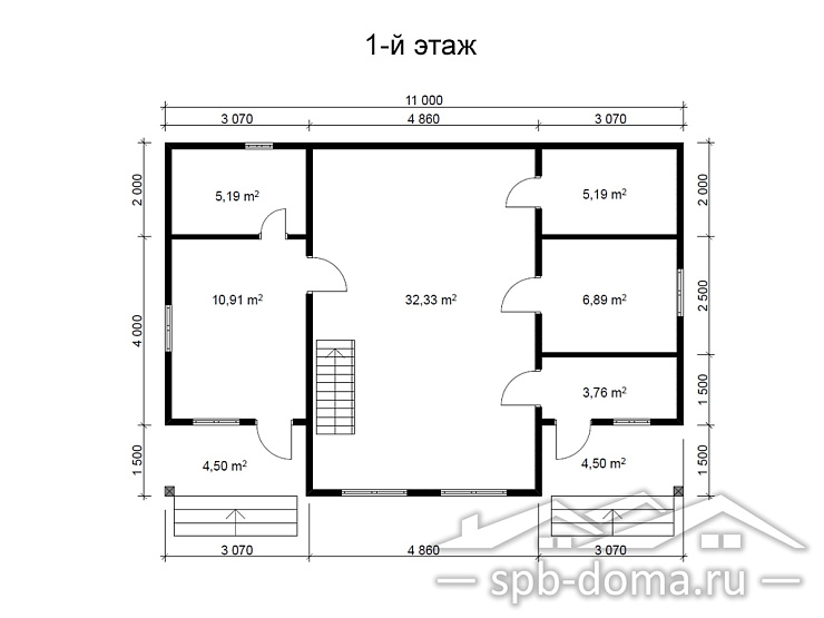 Проект дома из профилированного бруса 7,5 х 11,0 м «Пески»