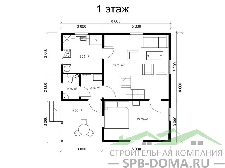 Каркасный дом 8х8 м «Белоостров»