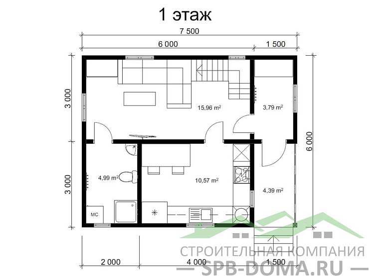 Каркасный дом 6х7,5 м «Рахья»