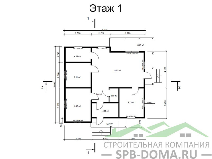 Проект дома из профилированного бруса 9,0 х 9,0 м «Коккорево»