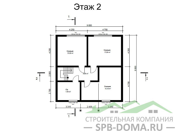 Проект дома из профилированного бруса 9,0 х 9,0 м «Дивенский»