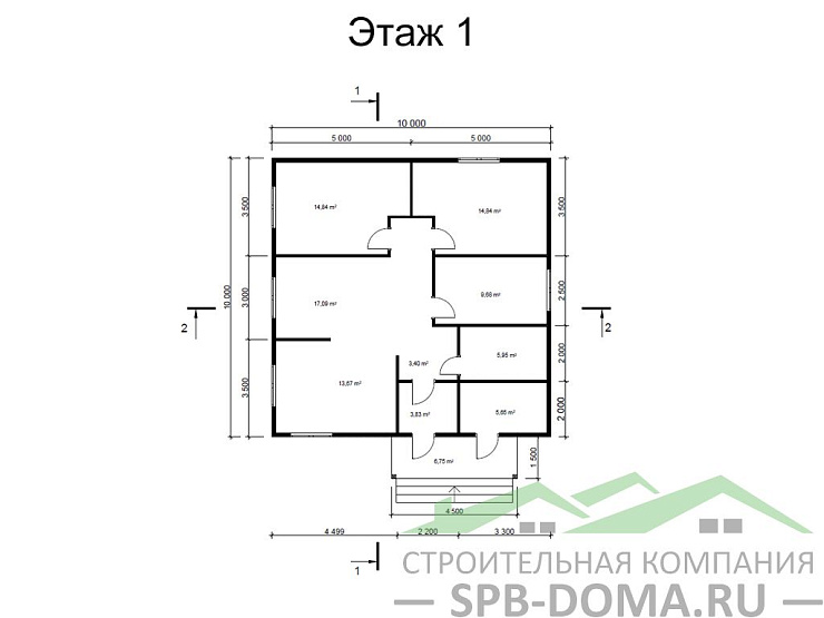 Проект дома из профилированного бруса 10,0 х 10,0 м «Рябово»