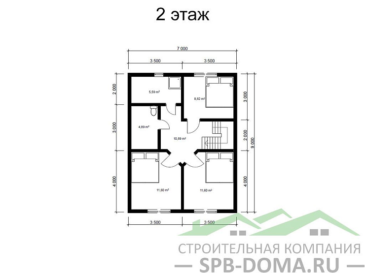 Проект дома из профилированного бруса 7,0 х 9,0 м «Рощино»