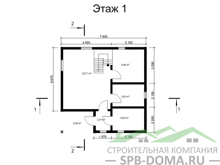 Проект дома из профилированного бруса 8,0 х 8,0 м «Керро»