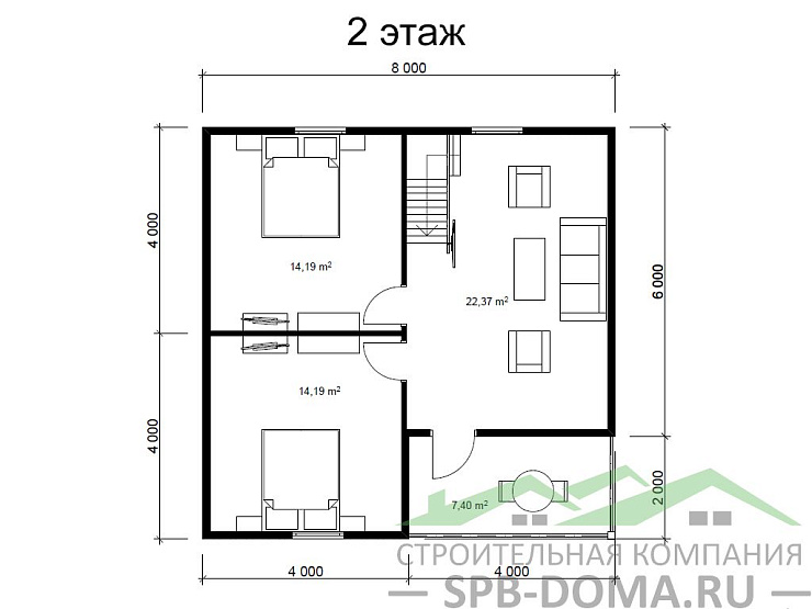 Проект дома из профилированного бруса 8,0 х 8,0 м «Лосево»