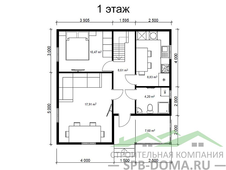 Проект дома из профилированного бруса 8,0 х 8,0 м «Лосево»