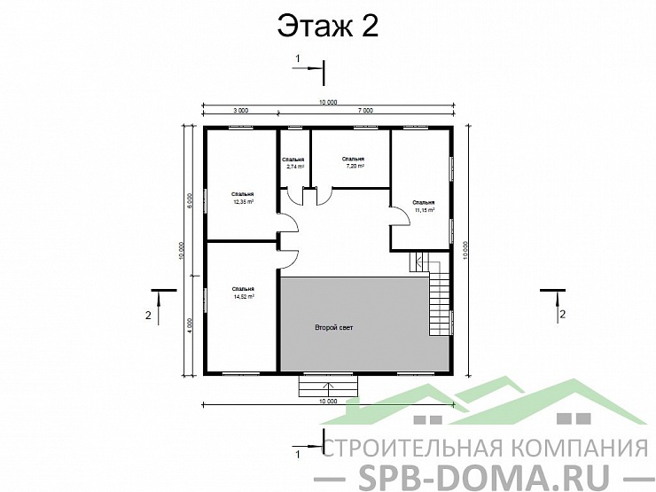 Проект дома из профилированного бруса 10,0 х 10,0 м «Молодежное»