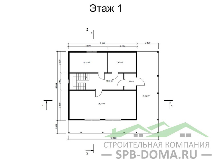 Проект дома из профилированного бруса 8,0 х 8,0 м «Пулково»