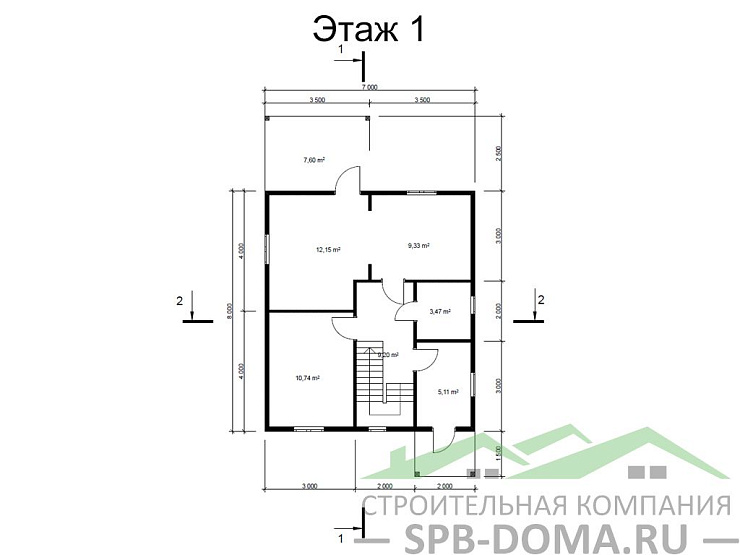 Проект дома из профилированного бруса 7,0 х 8,0 м «Оредеж»