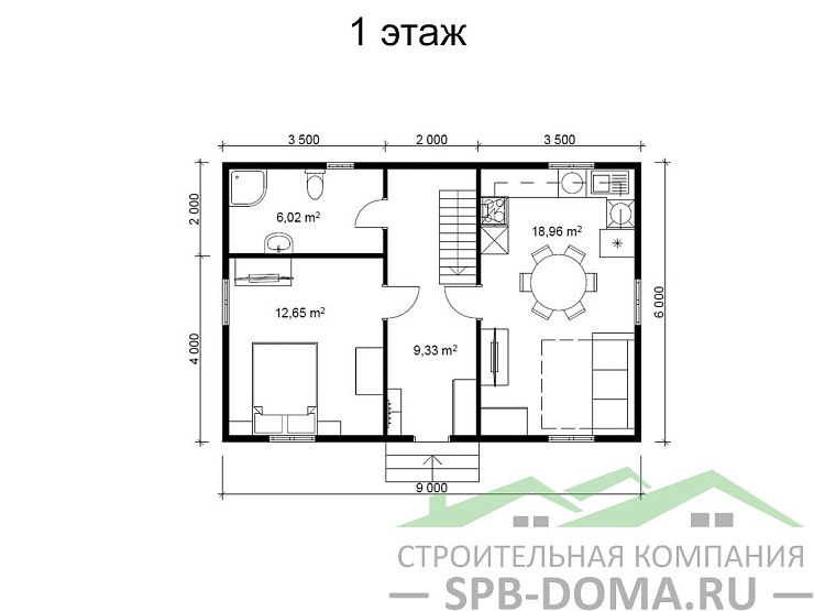 Каркасный дом 6х9 м «Лебяжье»