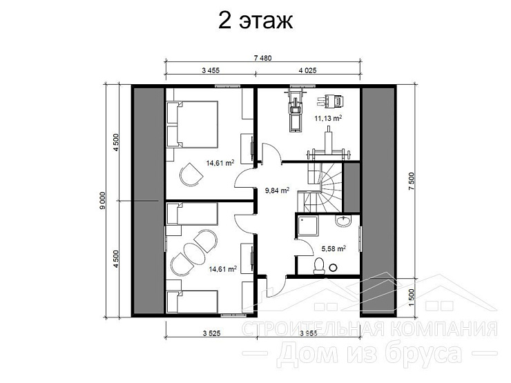 Каркасный дом 9,5х10 м «Киварин ручей»