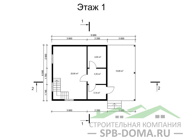 Каркасный дом 6х9 м «Брусничное»