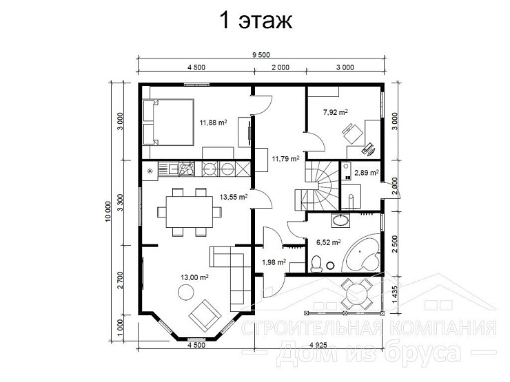 Каркасный дом 9,5х10 м «Киварин ручей»