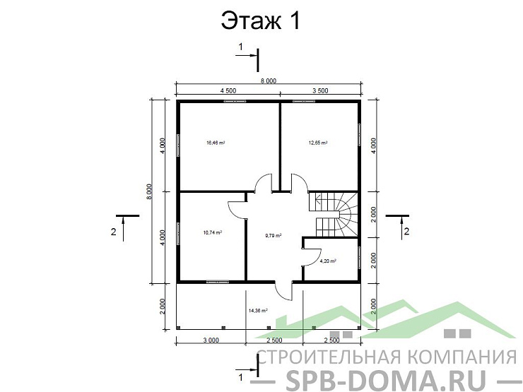 Проект дома из профилированного бруса 8,0 х 8,0 м «Копорье»