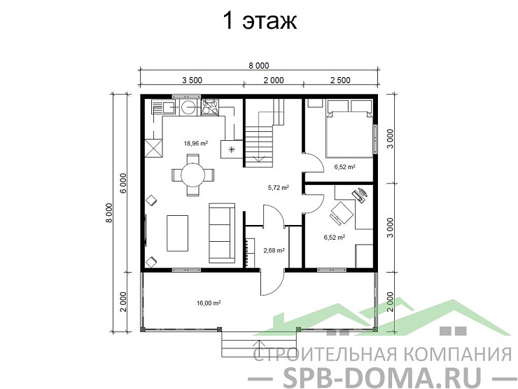 Каркасный дом 8х8 м «Волхов»