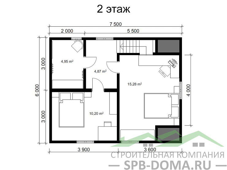 Каркасный дом 6х7,5 м «Рахья»