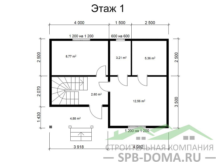 Проект дома из профилированного бруса 6,0 х 8,0 м «Кирпичное»