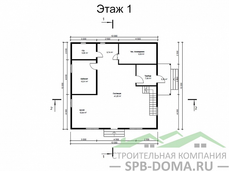 Проект дома из профилированного бруса 10,0 х 10,0 м «Молодежное»