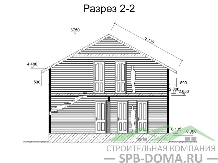 Проект дома из профилированного бруса 6,0 х 8,0 м «Кирпичное»