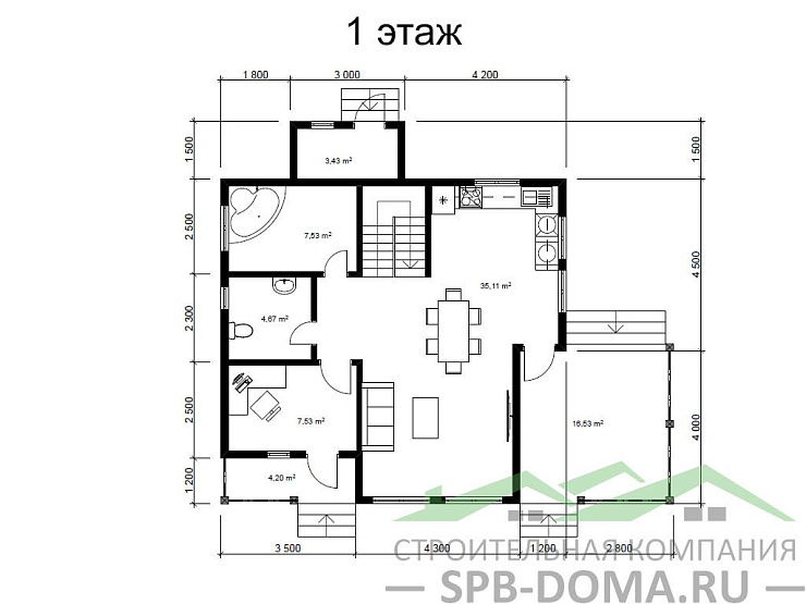 Проект дома из профилированного бруса 8,5 х 9,0 м «Репино»