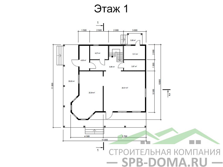 Проект дома из профилированного бруса 11,0 х 11,0 м «Малое карлино»