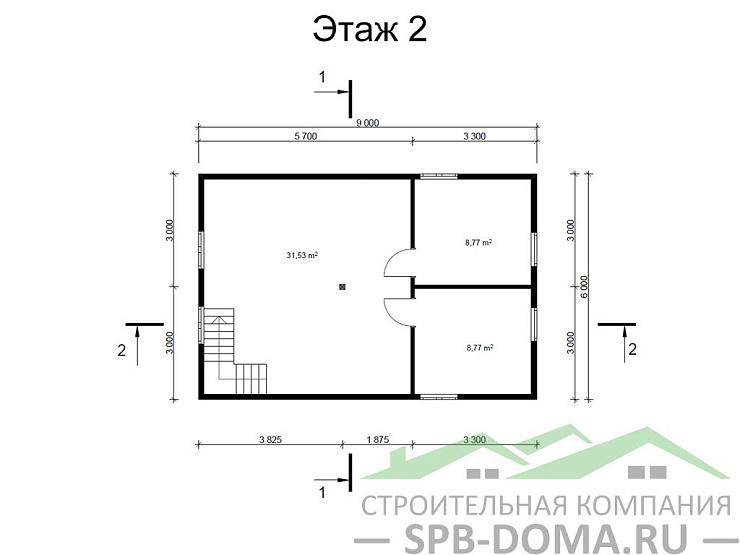 Проект дома из профилированного бруса 6,0 х 9,0 м «Брусничное»