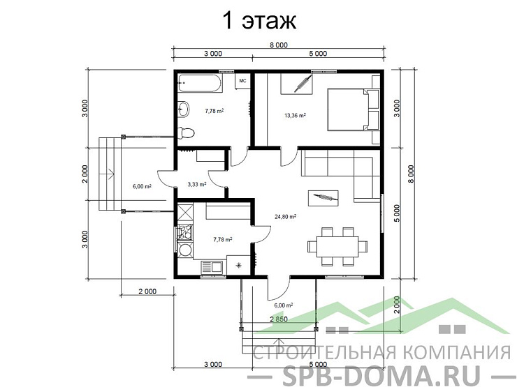 Каркасный дом 8х8 м «Мурино»