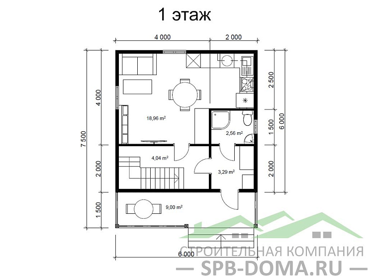 Каркасный дом 6х7,5 м «Приладожский»