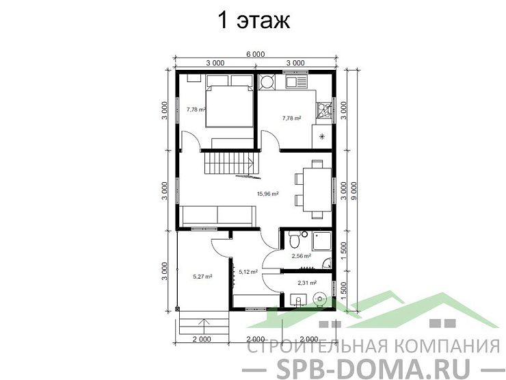 Каркасный дом 6х9 м «Орехово»