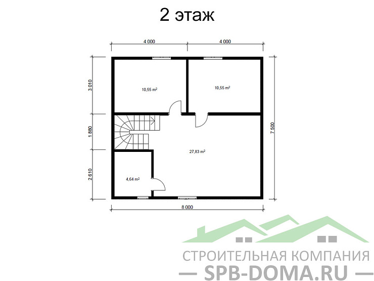 Проект дома из профилированного бруса 8,0 х 9,0 м «Прилесье»