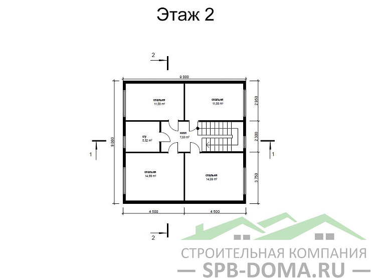 Проект дома из профилированного бруса 9,0 х 12,0 м «Матокса»