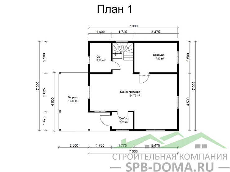 Проект дома из профилированного бруса 7,0 х 9,0 м «Лесколово»