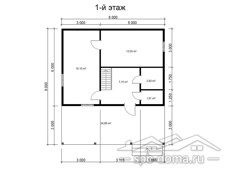 Проект дома из профилированного бруса 8,0 х 9,0 м «Дунай»