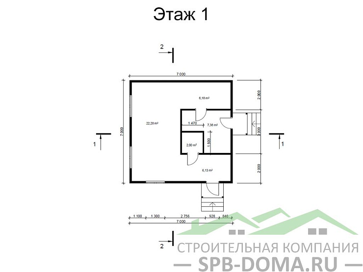 Проект дома из профилированного бруса 7,0 х 7,0 м «Оржицы-2»