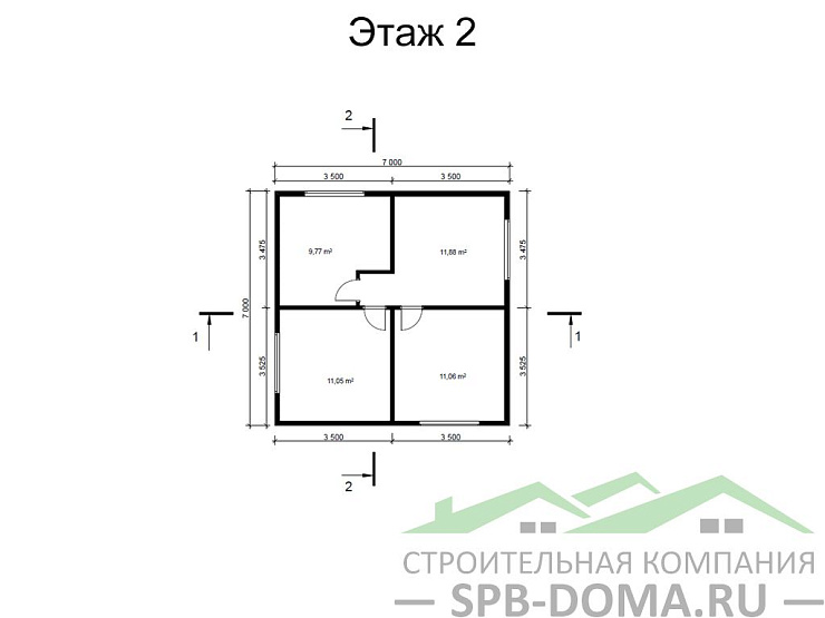 Проект дома из профилированного бруса 7,0 х 7,0 м «Оржицы-2»