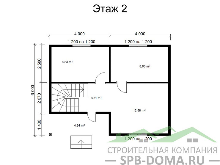 Проект дома из профилированного бруса 6,0 х 8,0 м «Кирпичное»