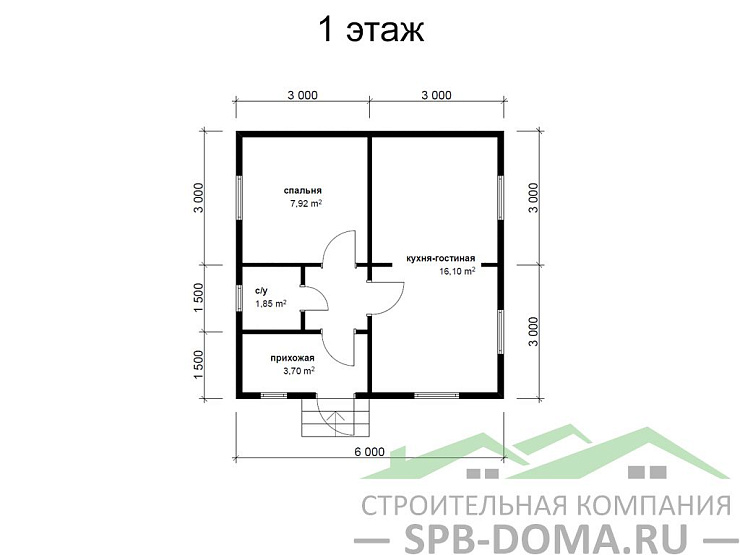 Проект дома из профилированного бруса 6,0 х 6,0 м «Пушкин»