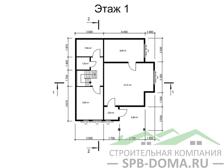 Проект дома из профилированного бруса 8,5 х 9,0 м «Тарасово»