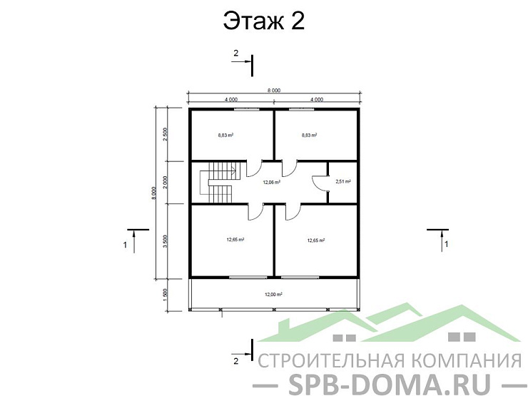 Проект дома из профилированного бруса 8,0 х 8,0 м «Пулково»