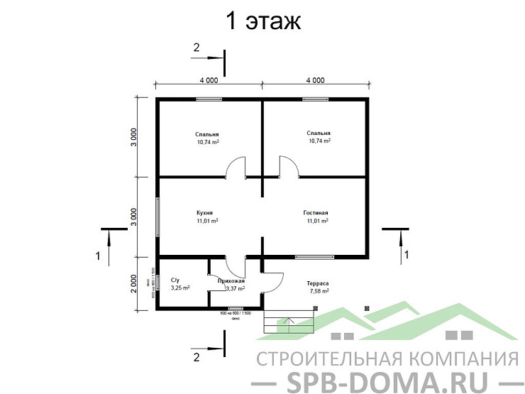 Проект дома из профилированного бруса 8,0 х 8,0 м «Ульяновка»