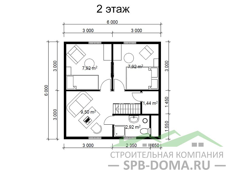 Каркасный дом 6х6 м «Павловск»