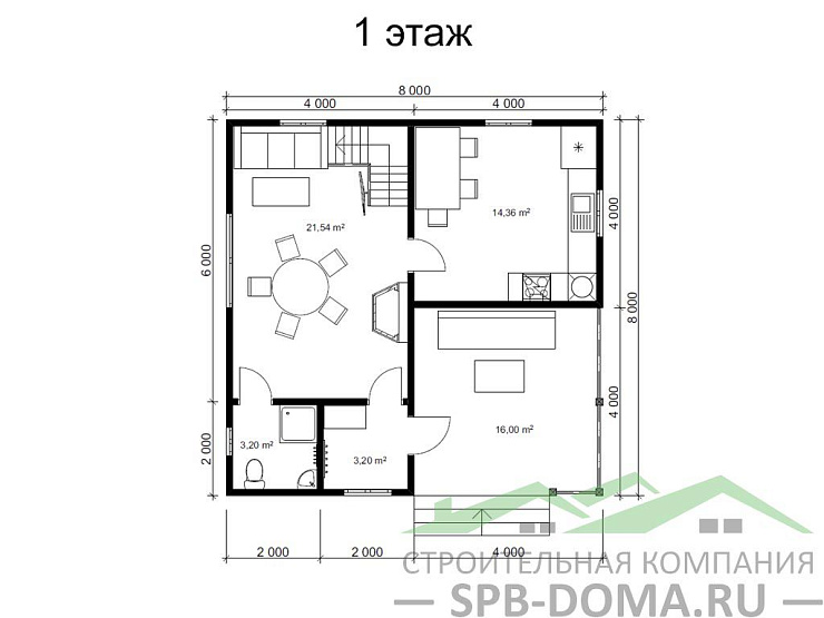 Каркасный дом 8х8 м «Кингисепп»