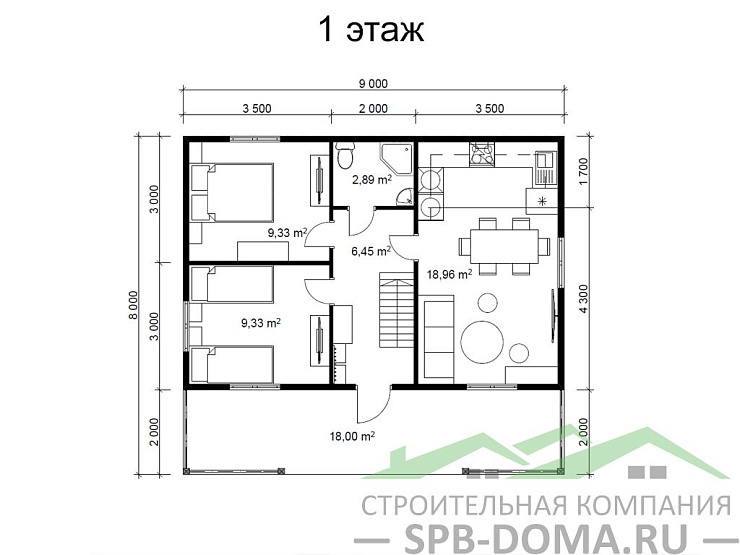 Каркасный дом 8х9 м «Коммунар»