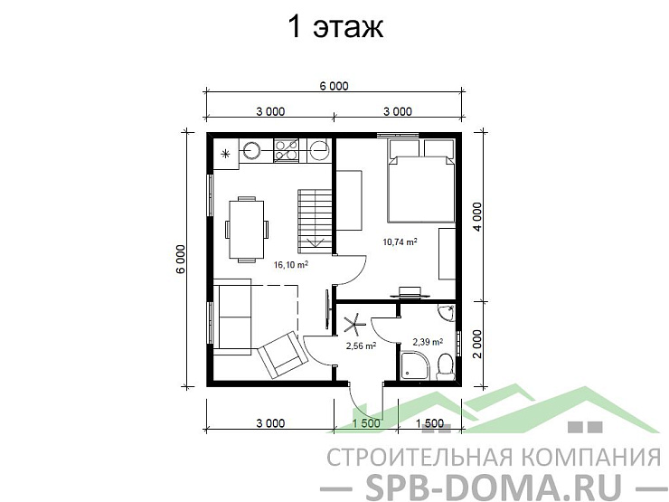 Каркасный дом 6х6 м «Лемболово»